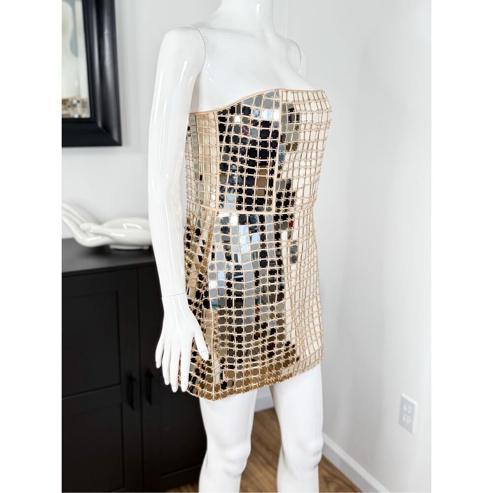 Retrofete Kaleido Womens Embellished Strapless Mini Dress Gold Size Medium - Picture 9 of 15